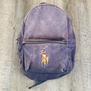 Polo by Ralph Lauren Navy Blue Big Pony Logo Cavas Backpack Preppy\